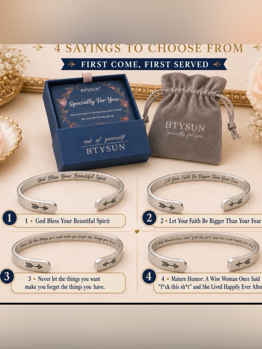 Silver Inspirational Cuff Bracelet - choose one